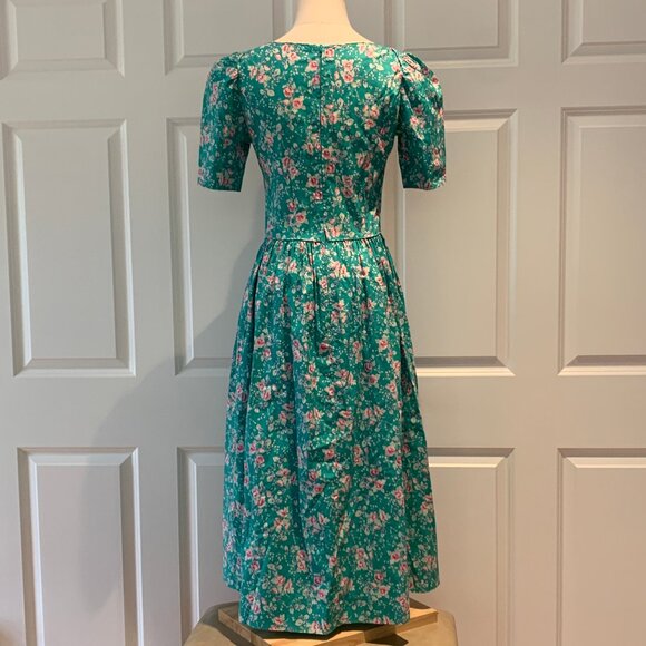 Vintage SS turquoise and pink Laura Ashley cotton dress US 10 - Picture 10 of 11